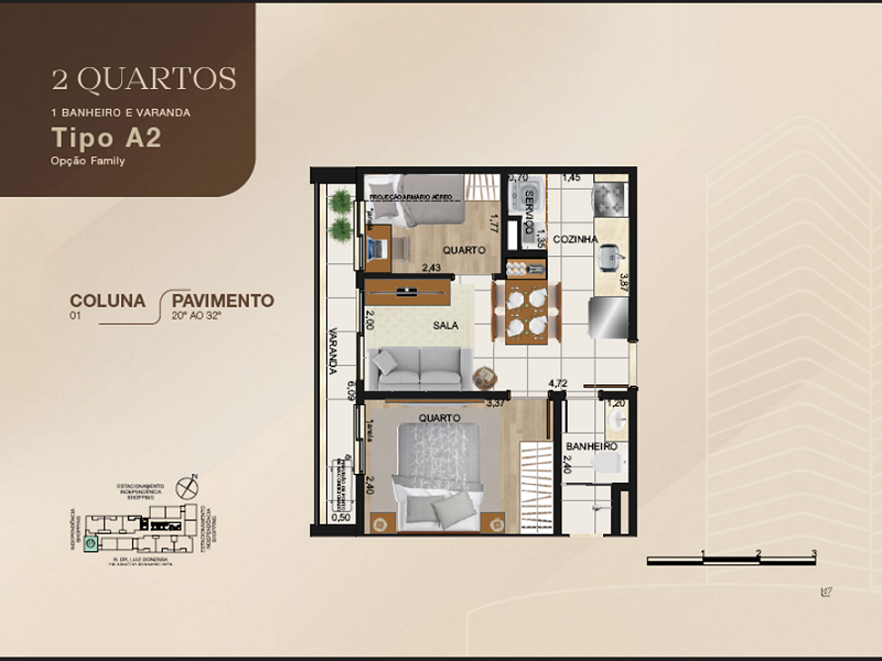 2 QUARTOS TIPO A2 VARANDA